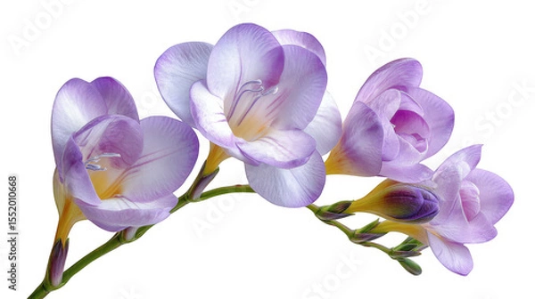 Fototapeta Delicate lavender freesia flowers branch isolated on transparent background