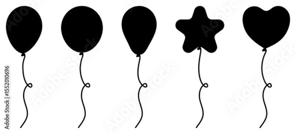 Fototapeta Balloons silhouettes set. Collection of different balloon shapes. Birthday gift concept. Vector illustration isolated on white.