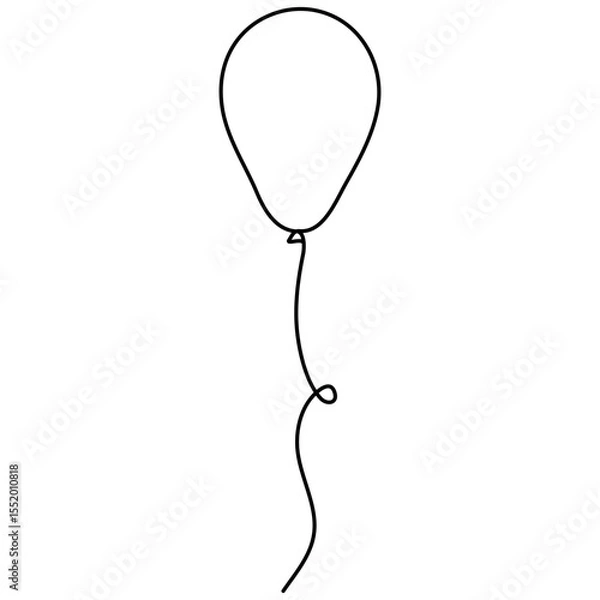 Fototapeta Flying balloon continuous line art drawn. Birthday gift concept. Vector illustration isolated on white.
