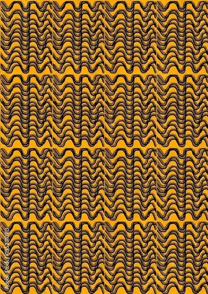 Fototapeta Abstract wavy pattern in yellow and black with repetitive design  
