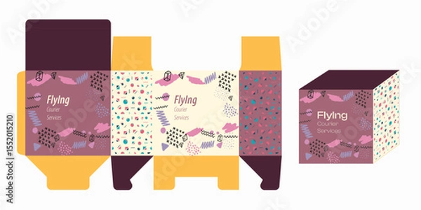 Obraz Abstract Geometric Pattern Courier Service Box Packaging Mockup