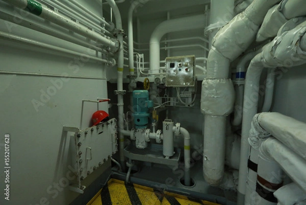 Fototapeta Pipework in ship's engine room