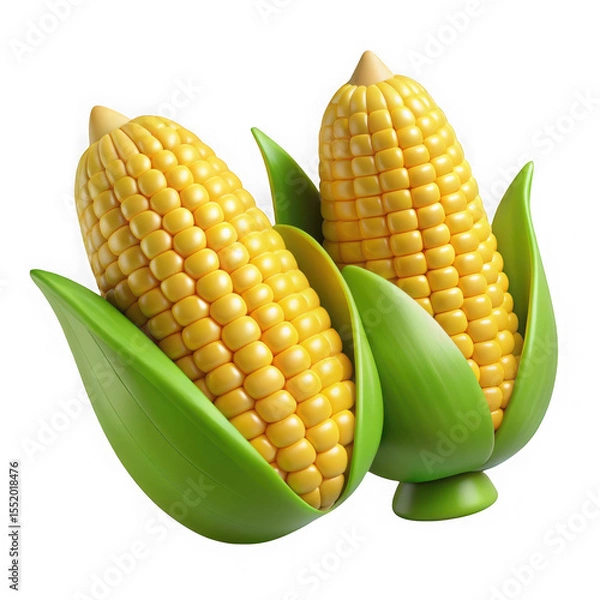 Fototapeta Two bright yellow corn cobs with green husks isolated on transparent background