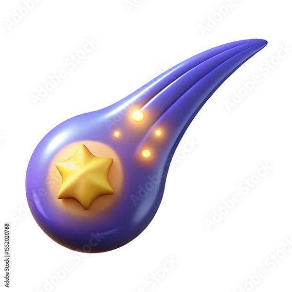 Fototapeta Purple shooting star 3d render isolated on white background