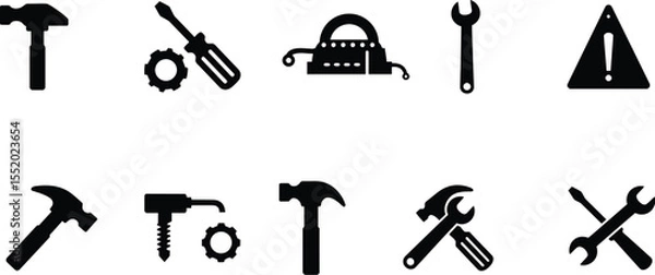 Fototapeta Essential Tool Icon Set - Hammer & Screwdriver (High Contrast Vector)