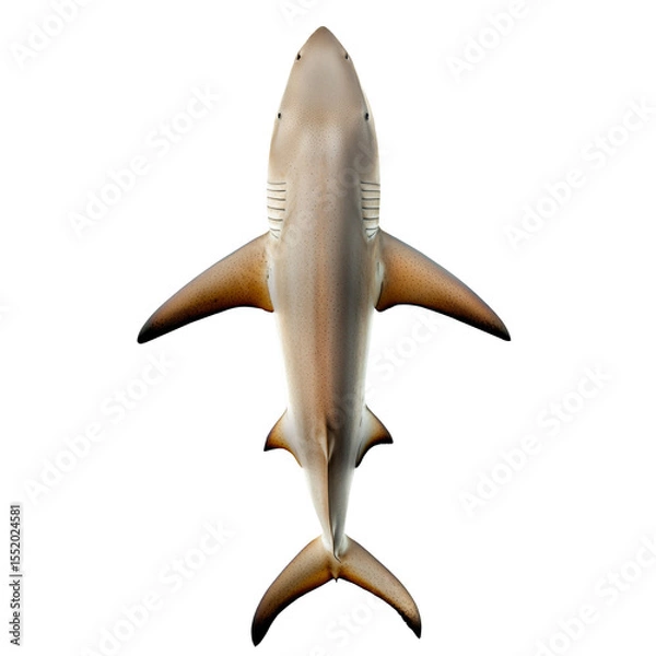 Fototapeta Shark isolated on a transparent background. Top view of a full body with fins, tail, and streamlined shape. Marine predator commonly found in oceans, used in wildlife visuals and science content.