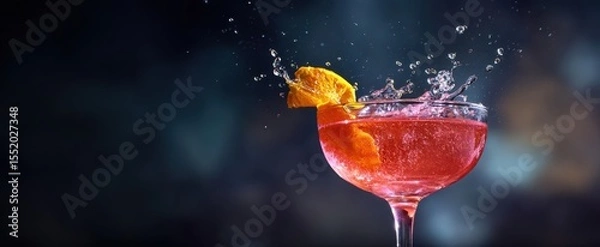 Fototapeta The colorful cocktail with vibrant splash and refreshing orange garnish.