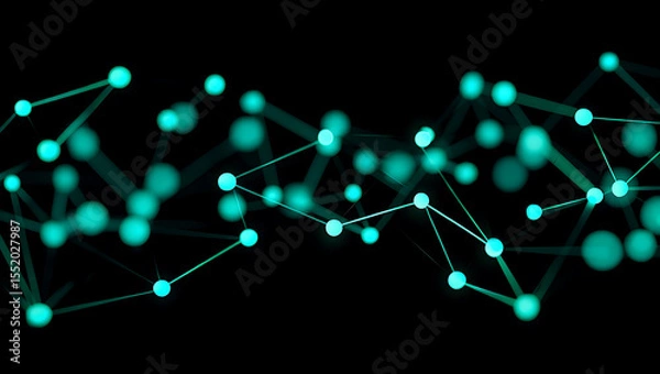 Obraz Abstract glowing turquoise molecular network structure on a dark background