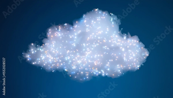Obraz A luminous cloud filled with sparkling stars and soft wisps of smoke against a deep blue background