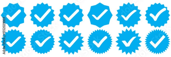 Fototapeta Verified badge profile set. Verified badge. Valid. Social media account verification icon. Verify badge. Blue Verified badge icon set. Set of verified badges