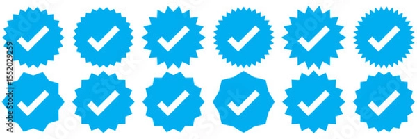 Fototapeta Verified badge profile set. Verified badge. Valid. Social media account verification icon. Verify badge. Blue Verified badge icon set. Set of verified badges