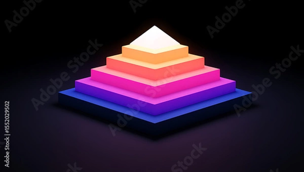 Obraz Abstract geometric pyramid structure with vibrant gradient colors on a dark background