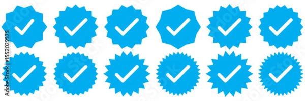 Fototapeta Verified badge profile set. Verified badge. Valid. Social media account verification icon. Verify badge. Blue Verified badge icon set. Set of verified badges