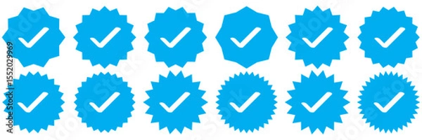 Fototapeta Verified badge profile set. Verified badge. Valid. Social media account verification icon. Verify badge. Blue Verified badge icon set. Set of verified badges