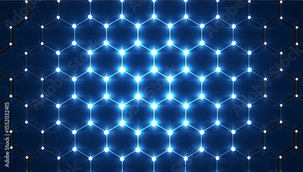 Obraz Luminous hexagonal network with glowing white nodes on a dark blue background
