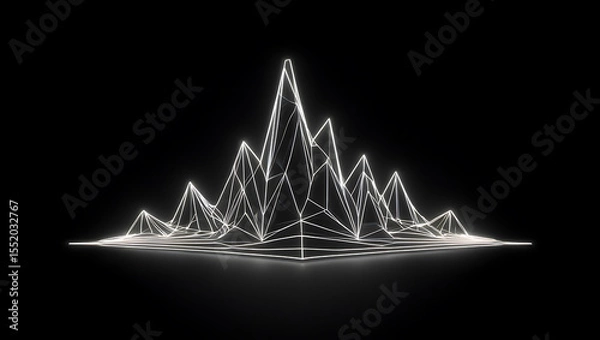 Obraz Abstract glowing white wireframe mountain range against a stark black background
