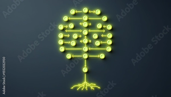 Obraz Glowing neon network structure with interconnected nodes and root system