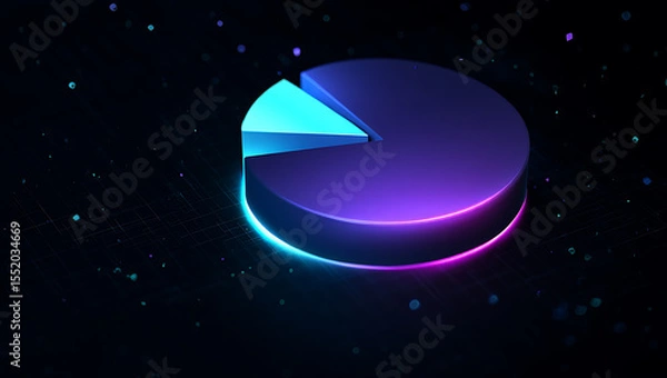 Obraz Futuristic neon pie chart with glowing edges and floating particles on dark background
