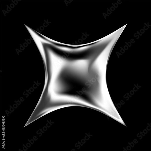Fototapeta 3D chrome star in abstract silver elements and Y2K style. Glossy holographic shape with spark, glitter and cosmic shine. Futuristic metallic symbol with fluid geometry and galaxy shimmer.