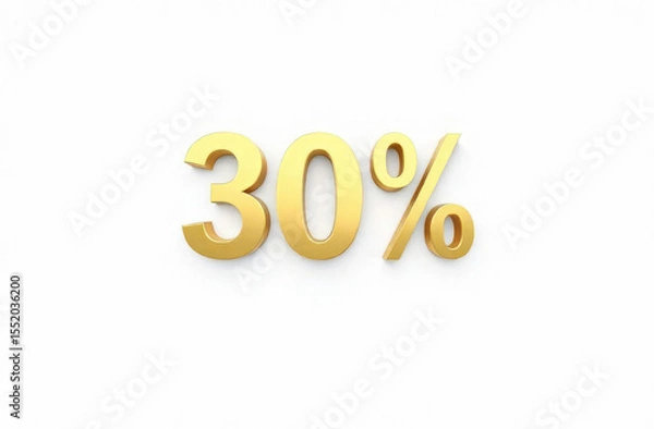Obraz golden 30% symbol against a white background. concept of sales and discounts. promotion, marketing poster, e-commerce, print design. cyber monday, black friday, super saturday