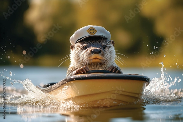 Obraz Adorable Otter Captain in a Boat - Whimsical Animal Adventure
