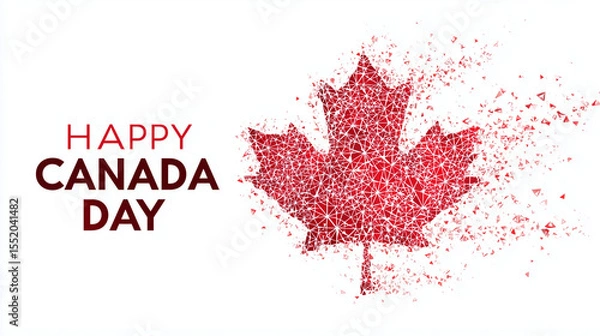 Fototapeta happy canada day design with words and shape of red maple leaf over bright background