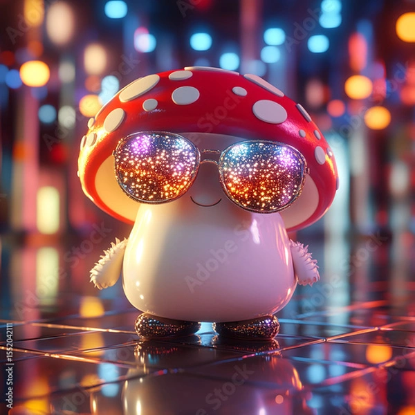 Obraz Cool Mushroom Character with Sparkly Sunglasses - Disco Vibes