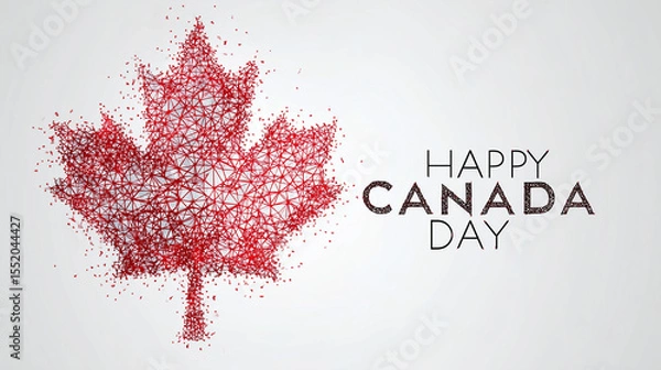 Fototapeta happy canada day design with words and shape of red maple leaf over bright background