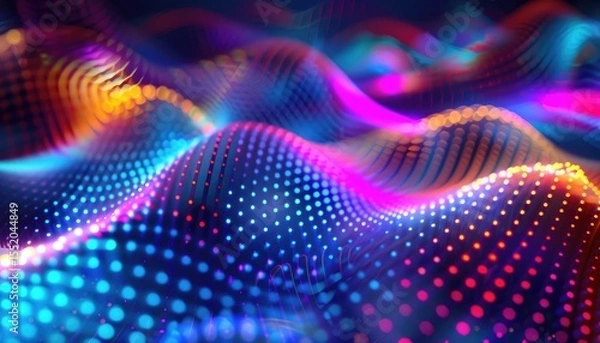 Fototapeta Abstract digital graphic of colorful waves with dots.