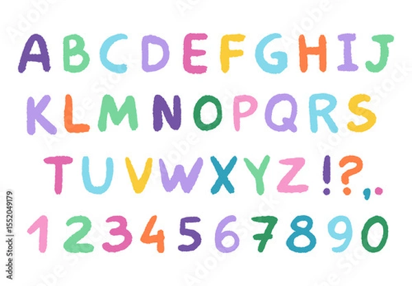 Fototapeta Cartoon hand-drawn alphabet, letters and figures. Cute children doodle illustratons, set of vector characters