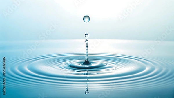 Fototapeta A Serene Dance Water Droplets Creating Mesmerizing Ripples Reflecting Tranquility and Minimalistic Elegance in a Refreshing Light Blue Backdrop