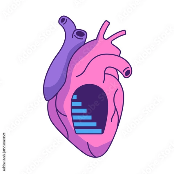 Fototapeta Anatomic human heart with an arch with stairs inside, abstract surreal love illustration