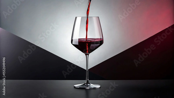 Fototapeta Elegant Wine Pouring Artistically Into a Glass Against a Modern Geometric Backdrop, Creating a Moment of Sophistication and Sensory Allure