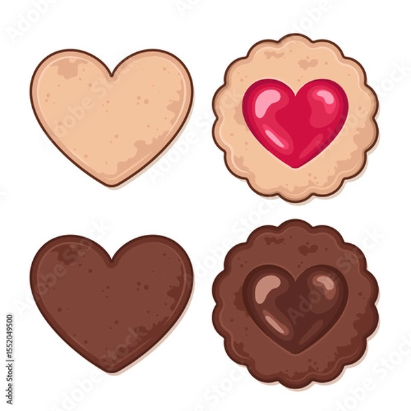 Fototapeta Heart-shaped biscuits, cookies in a shape of a heart, cute kawaii cartoon style illustration