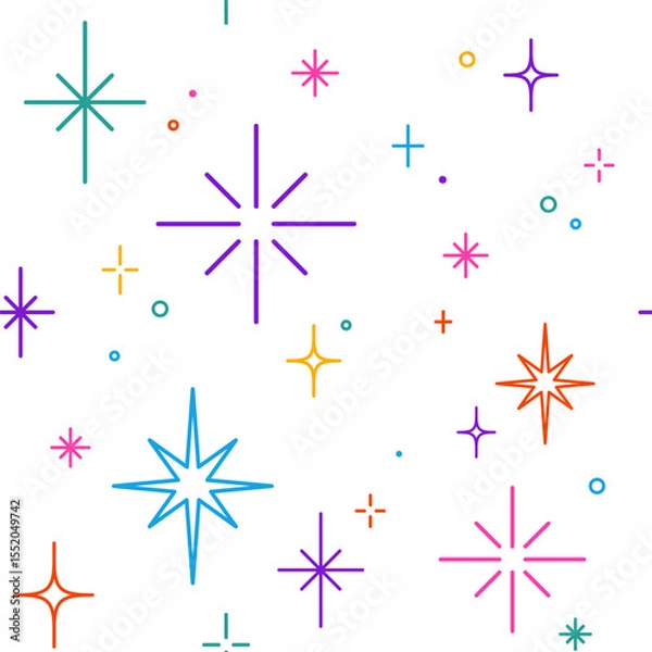 Fototapeta Cute simple line sparkles and stars pattern, backgroud. Minimalistic illustration.