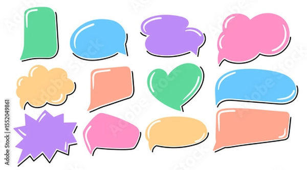 Fototapeta Doodle speech bubbles of various shapes, hand-drawn cartoon style illustrations