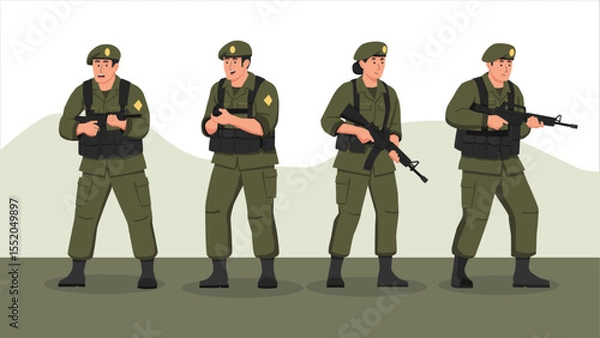 Fototapeta flat color vector of soldier ranger military army unit