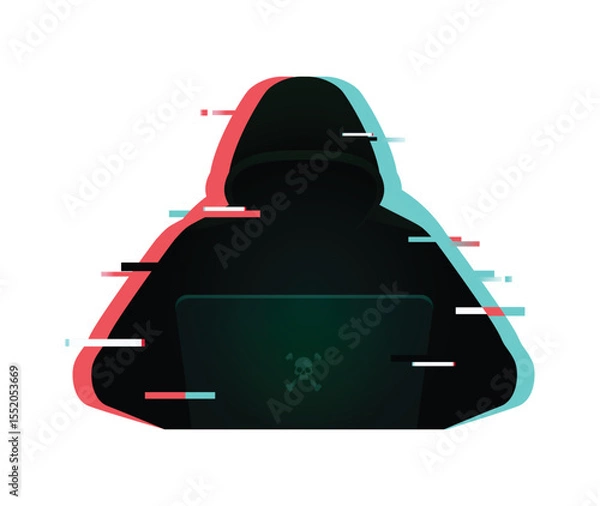 Fototapeta Cyber criminal with laptop Glitch style Blurred motion vector