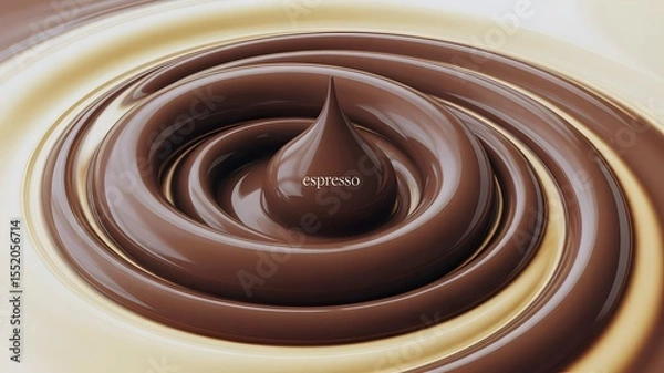 Fototapeta Smooth espresso coffee swirl with cream creating elegant spiral pattern for coffee shop marketing and beverage advertising campaigns