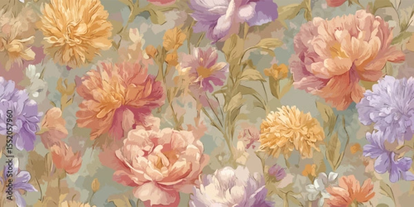 Fototapeta Painterly Floral Garden Seamless Pattern Classic Botanical Vector Design for Home and Fashion