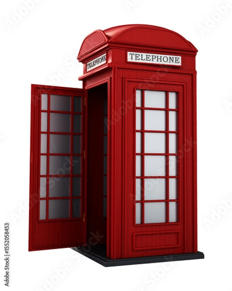 Obraz Red British phone booth isolated on transparent background. 3D illustration