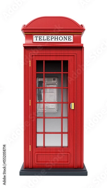 Obraz Red British phone booth isolated on transparent background. 3D illustration