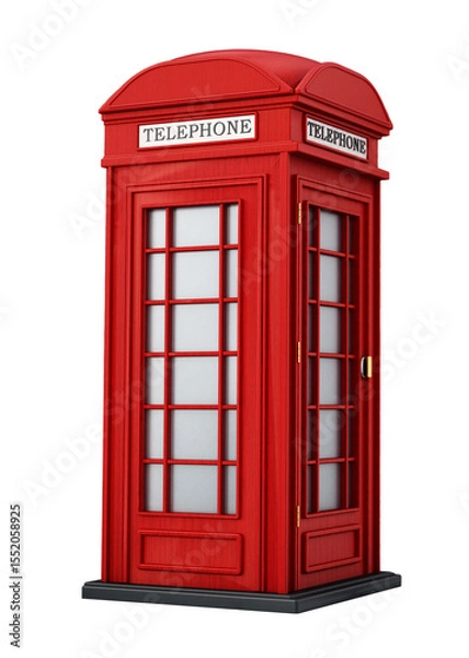 Obraz Red British phone booth isolated on transparent background. 3D illustration
