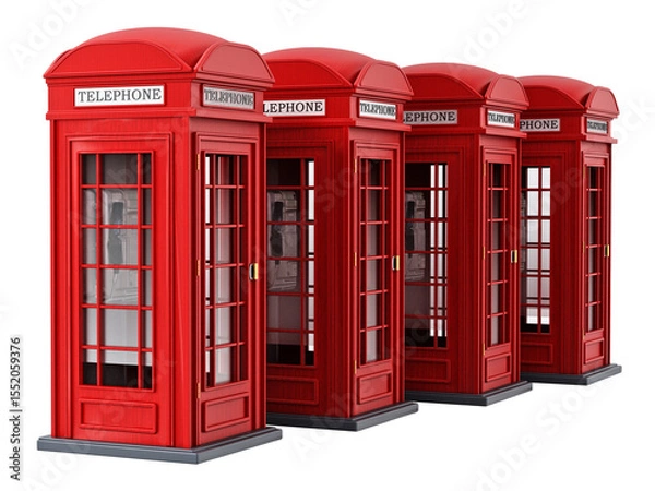 Obraz Red British phone booth isolated on transparent background. 3D illustration