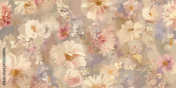 Fototapeta Pastel Floral Elegance Seamless Pattern Soft Textured Blooms Vector Art for Fabric and Design