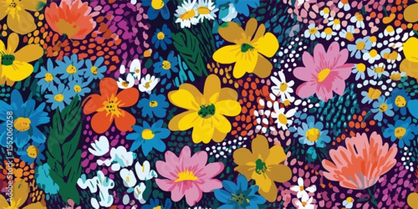 Fototapeta Stylized Wildflower Seamless Pattern Bold Botanical Vector Art for Modern Design and Print