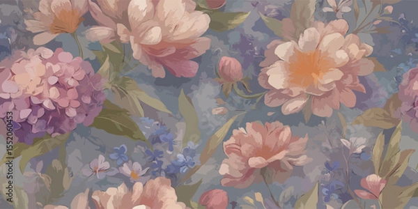 Fototapeta Luxurious Painted Bloom Seamless Pattern Impressionist Floral Vector for Interiors and Fashion