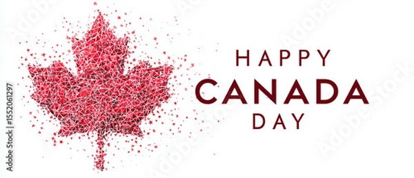 Fototapeta modern happy canada day simple banner with elegant text and red maple leaf made of geometric particles isolated over white background