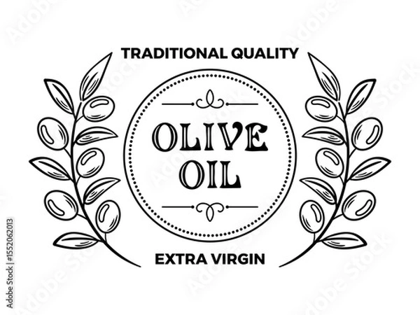 Obraz vector illustration features elegant olive branches combined with a beautifully designed olive oil label, showcasing the essence of Mediterranean heritage, freshness and premium quality