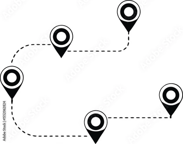 Obraz Map Route with Location Pins and Dashed Path
